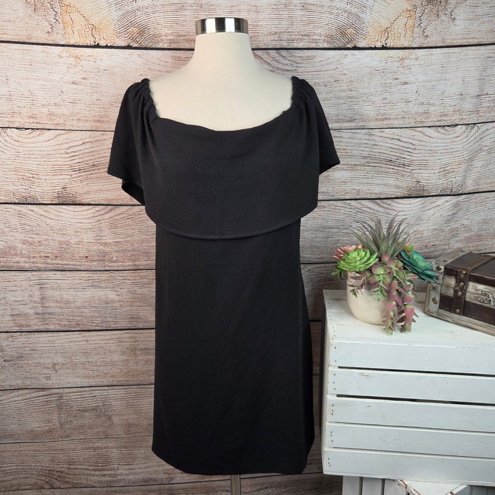5/$25 Charles Henry Black Off The Shoulder Flounce Shift Dress M Petite